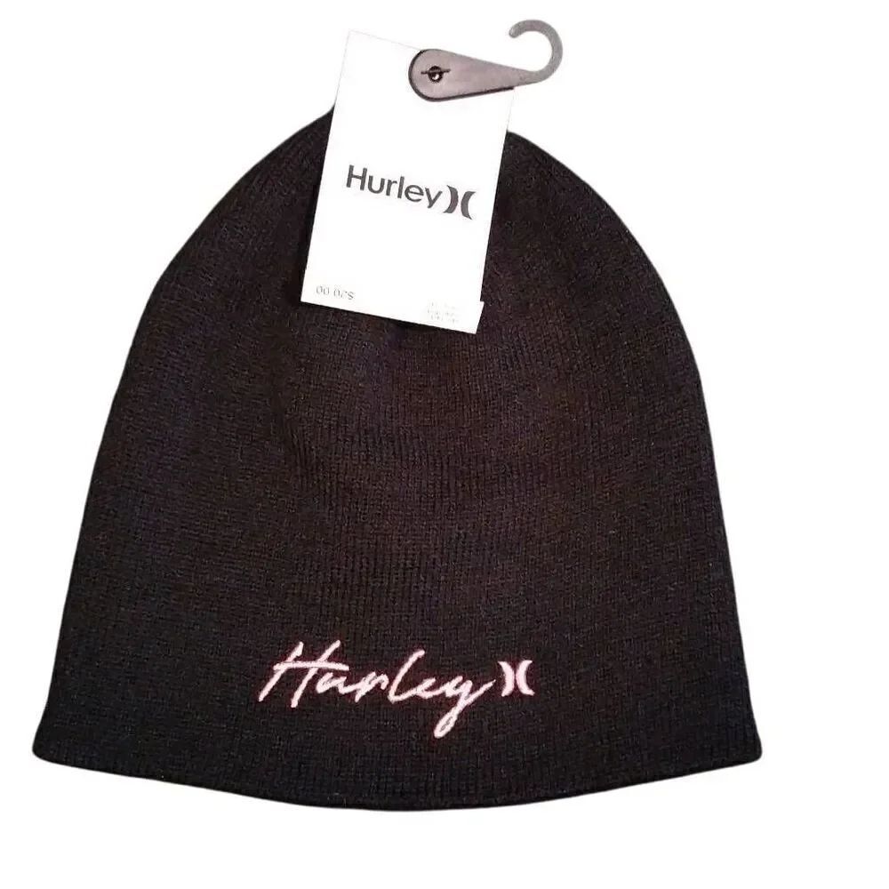 Hurley NWT Staple Beanie Black with Pin Hurley Embroidery OS